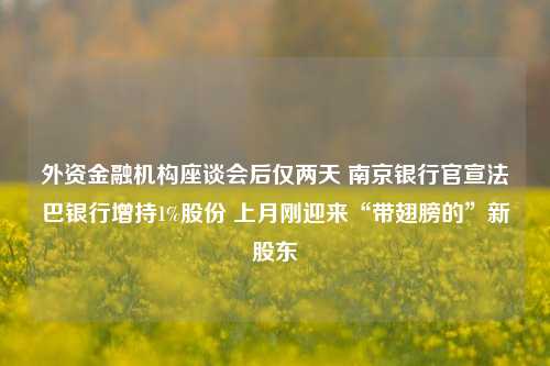 外资金融机构座谈会后仅两天 南京银行官宣法巴银行增持1%股份 上月刚迎来“带翅膀的”新股东