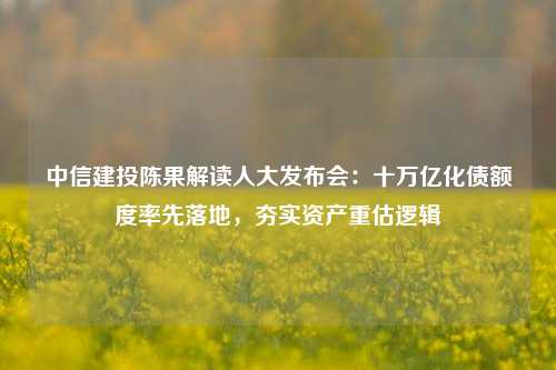 中信建投陈果解读人大发布会：十万亿化债额度率先落地，夯实资产重估逻辑