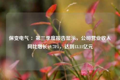 保变电气 ：第三季度报告显示，公司营业收入同比增长69.78%，达到13.11亿元