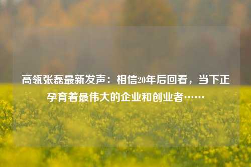 高瓴张磊最新发声：相信20年后回看，当下正孕育着最伟大的企业和创业者……